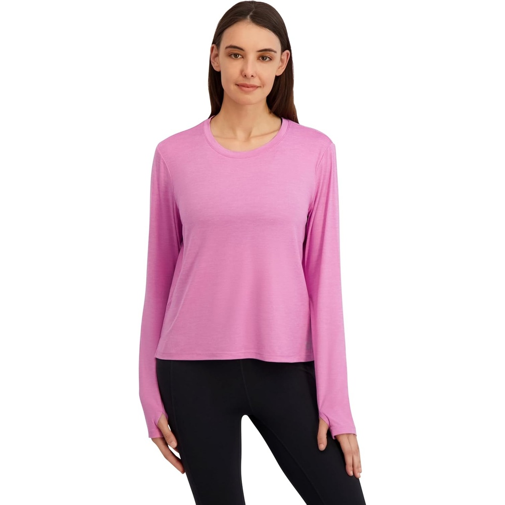 image:imageReebok Womens Long Sleeve Crewneck Top Standard Fit Lightweight Stretch Poly Marled Jersey FabricCrocus Heather