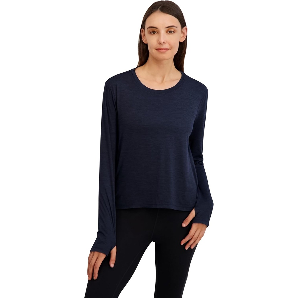 image:imageReebok Womens Long Sleeve Crewneck Top Standard Fit Lightweight Stretch Poly Marled Jersey FabricDark Sapphire