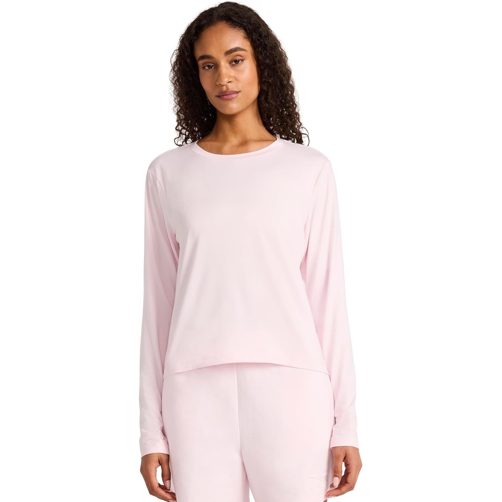 image:imageReebok Womens Long Sleeve Crewneck Top Standard Fit Lightweight Stretch Poly Marled Jersey FabricFrosted Berry