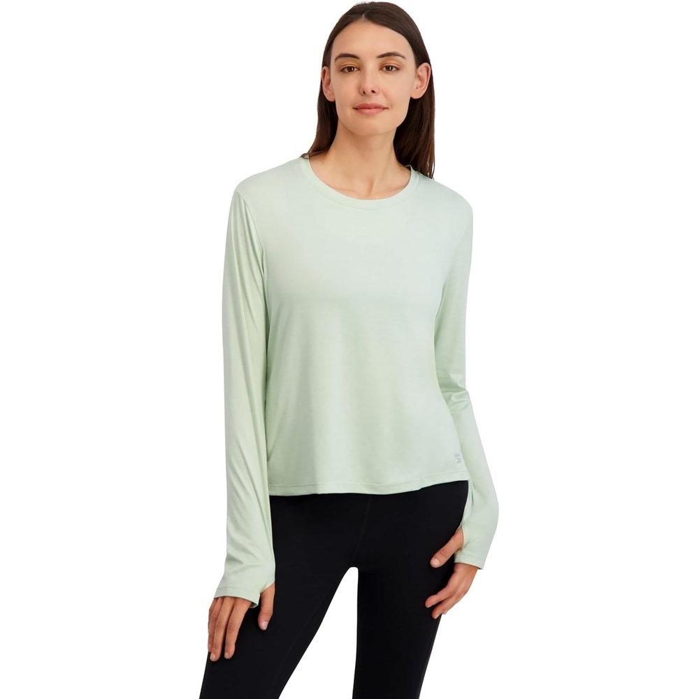 image:imageReebok Womens Long Sleeve Crewneck Top Standard Fit Lightweight Stretch Poly Marled Jersey FabricSeafoam Heather