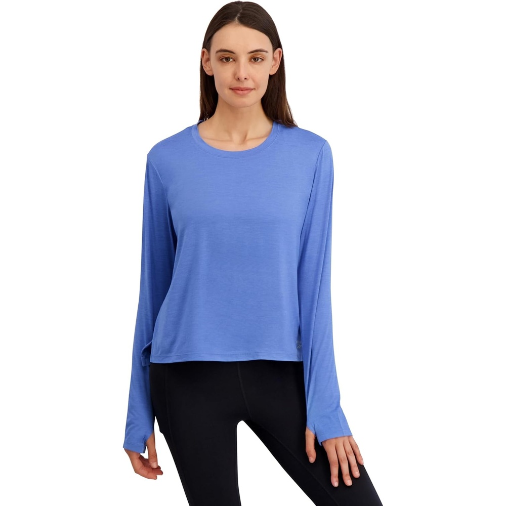 image:imageReebok Womens Long Sleeve Crewneck Top Standard Fit Lightweight Stretch Poly Marled Jersey FabricUltramarine Heather