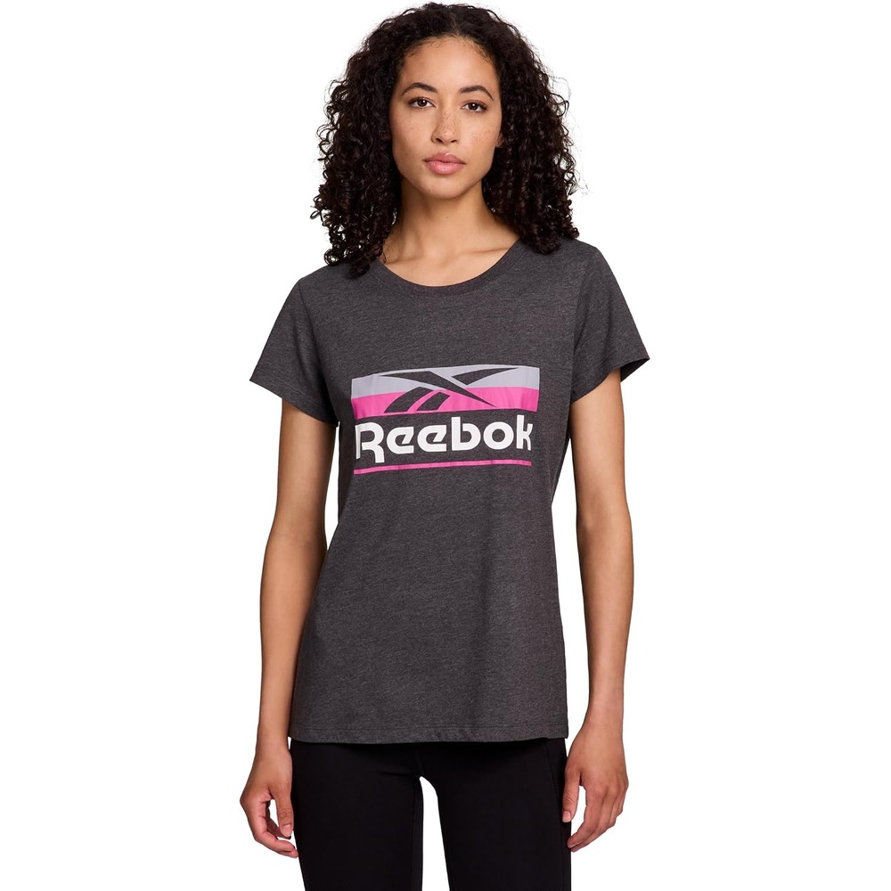 image:imageReebok Womens Short Sleeve Knockout Performance TShirtCharcoal Heather