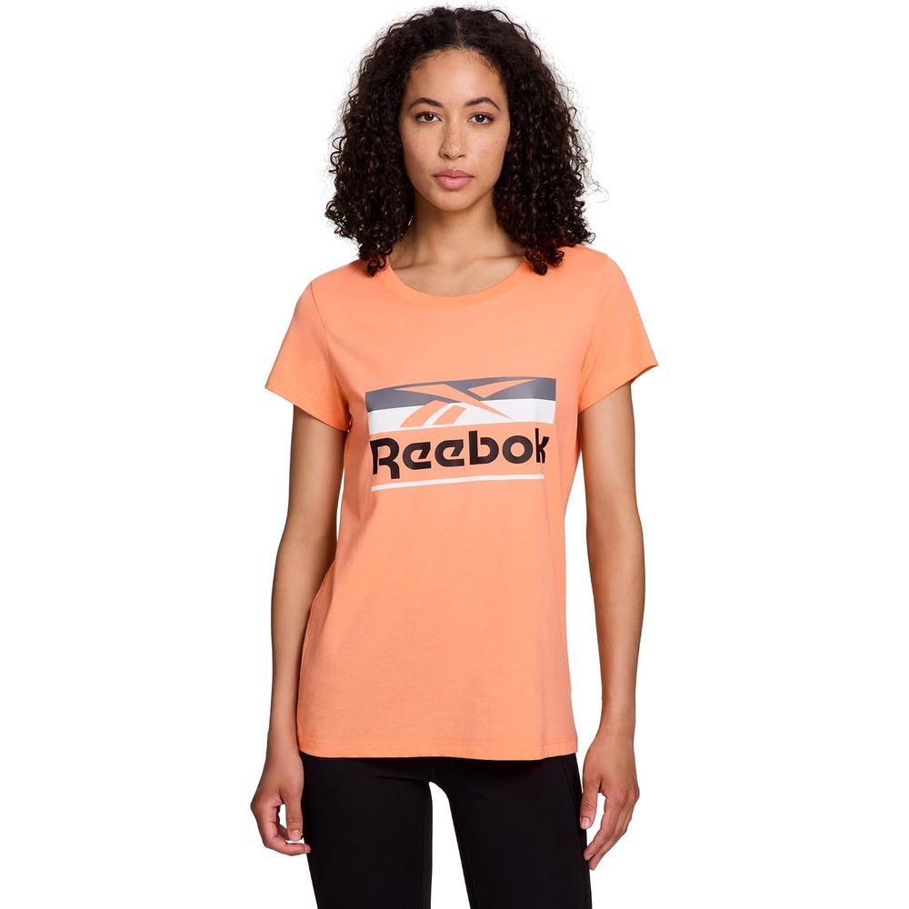 image:imageReebok Womens Short Sleeve Knockout Performance TShirtPapaya Punch Heather