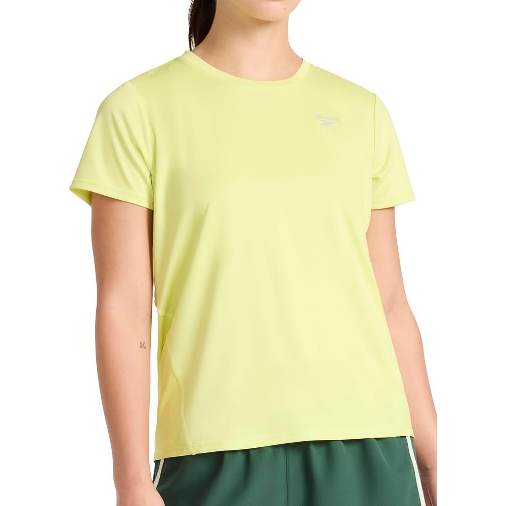 image:imageReebok Womens Small Logo Short Sleeve Crewneck TShirt Lightweight Moisture WickingSunny Lime  Align Interlock