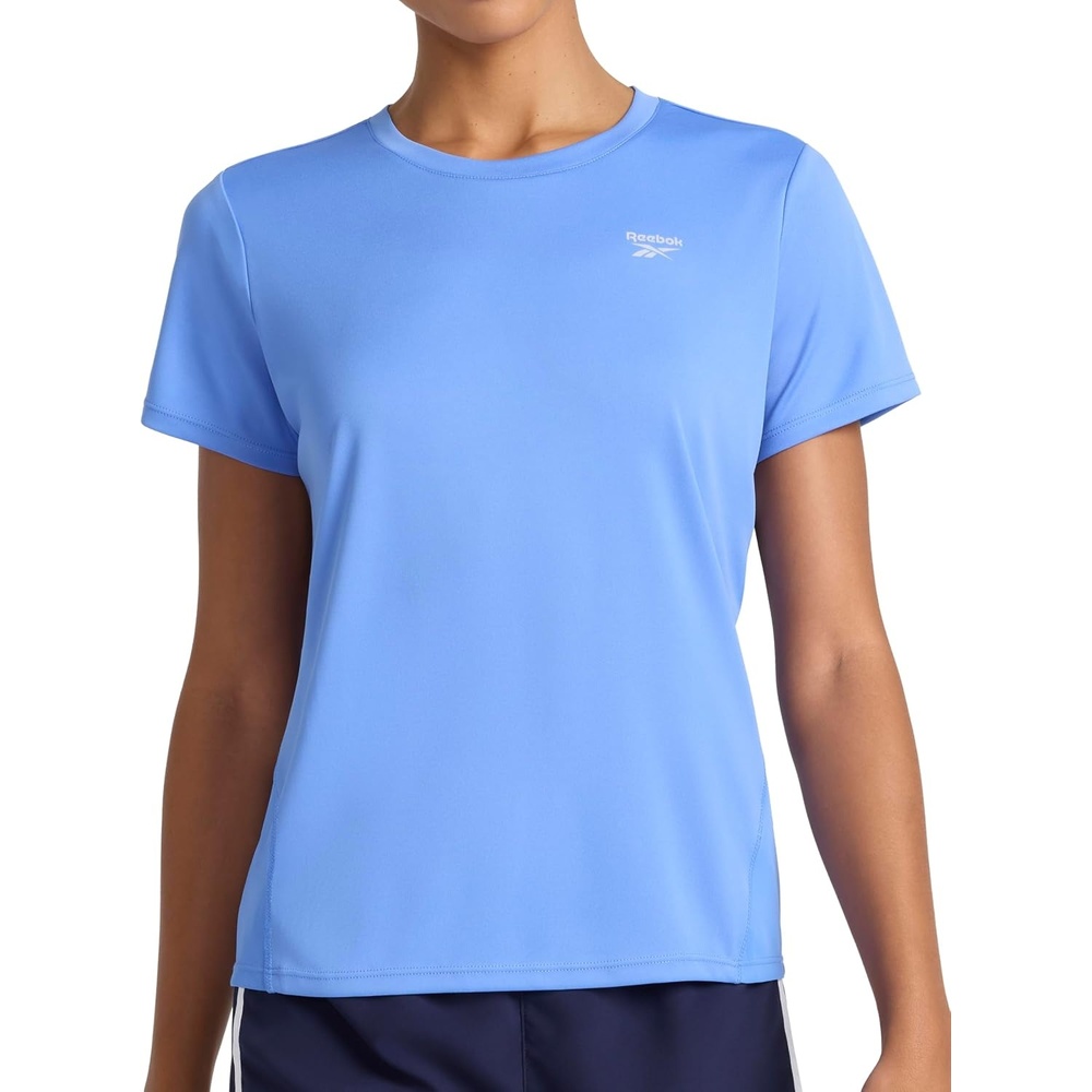 image:imageReebok Womens Small Logo Short Sleeve Crewneck TShirt Lightweight Moisture WickingUltramarine  Align Interlock