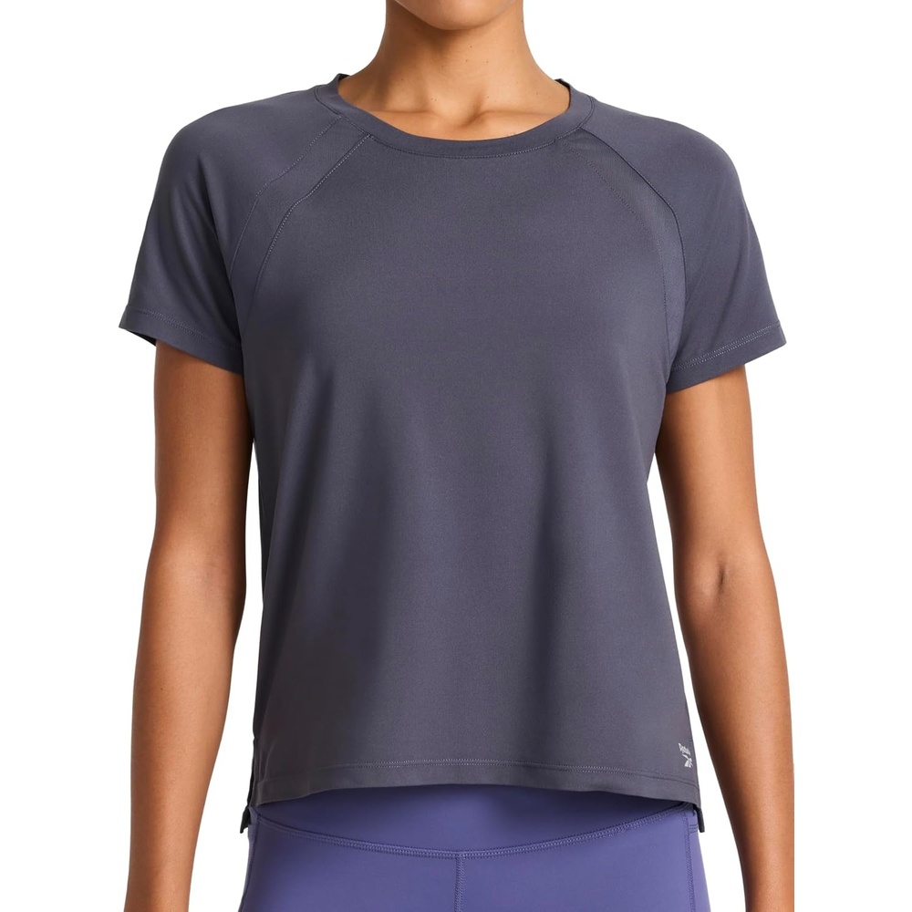 image:imageReebok Womens Spirit Raglan Crewneck TShirt Standard Fit Lightweight Stretch Poly Performance FabricIndia Ink