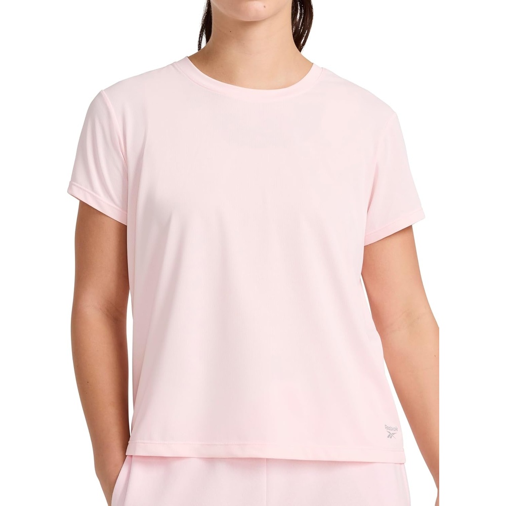 image:imageReebok Womens Weightless Short Sleeve Mesh Crewneck TShirt Standard Fit Stretch Poly FabricFrosted Berry