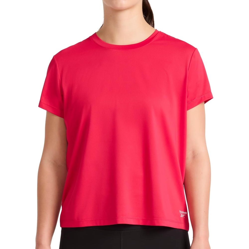 image:imageReebok Womens Weightless Short Sleeve Mesh Crewneck TShirt Standard Fit Stretch Poly FabricLove Potion