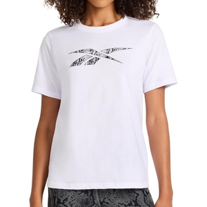 Reebok Women’s Big Logo 100% Cotton Lightweight Crewneck T-Shirt, Relaxed Fit(White – Snake)
