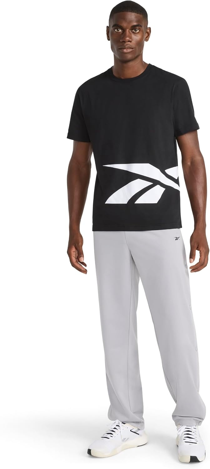 image:imageReebok Mens Big Short Sleeve Crewneck TShirt Standard Fit Lightweight CottonPoly Jersey FabricBlack