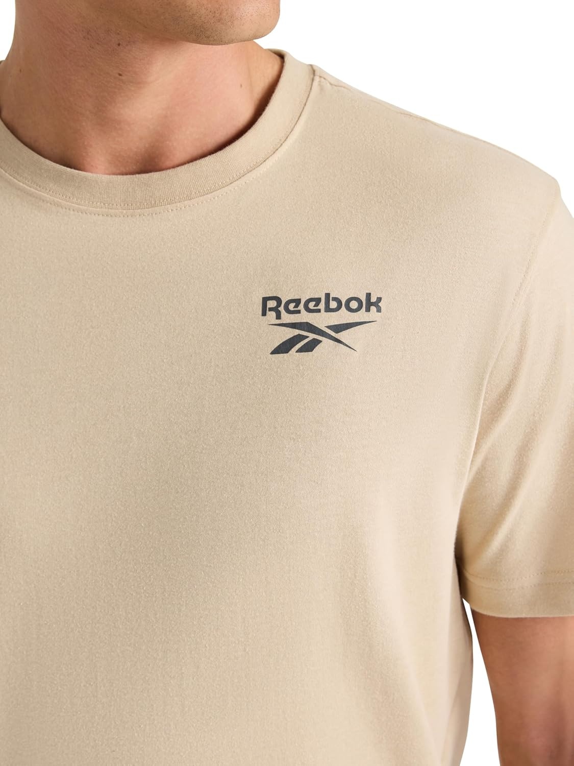 image:imageReebok Mens Graphic Crewneck TShirt Standard Fit Lightweight CottonPoly Jersey FabricWhite Pepper