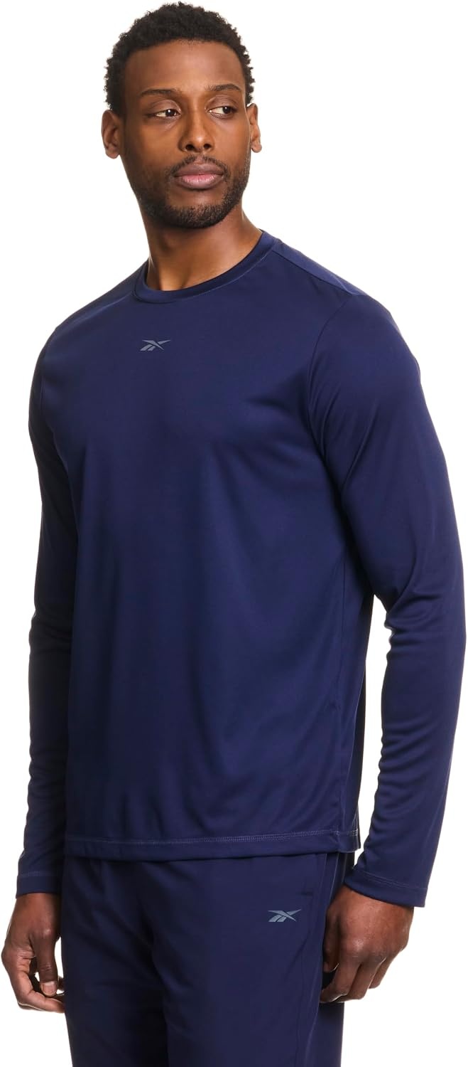 image:imageReebok Mens Id Train Long Sleeve Tech Crewneck TShirtNavy