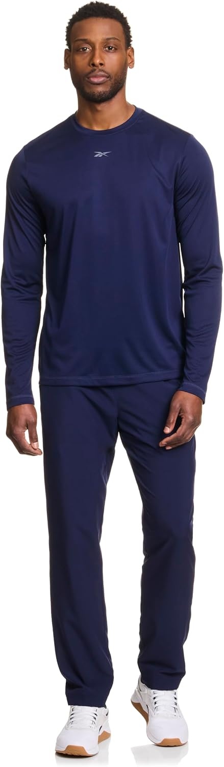 image:imageReebok Mens Id Train Long Sleeve Tech Crewneck TShirtNavy