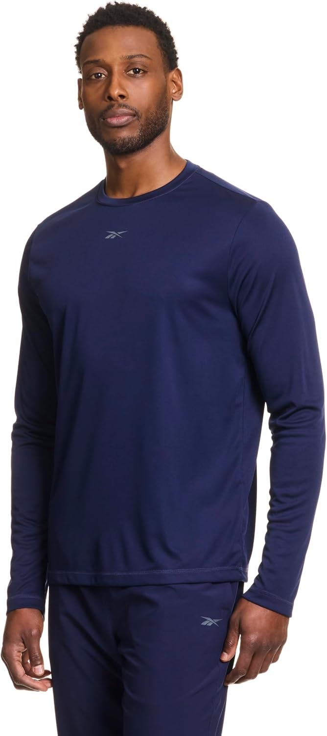 image:imageReebok Mens Id Train Long Sleeve Tech Crewneck TShirtNavy