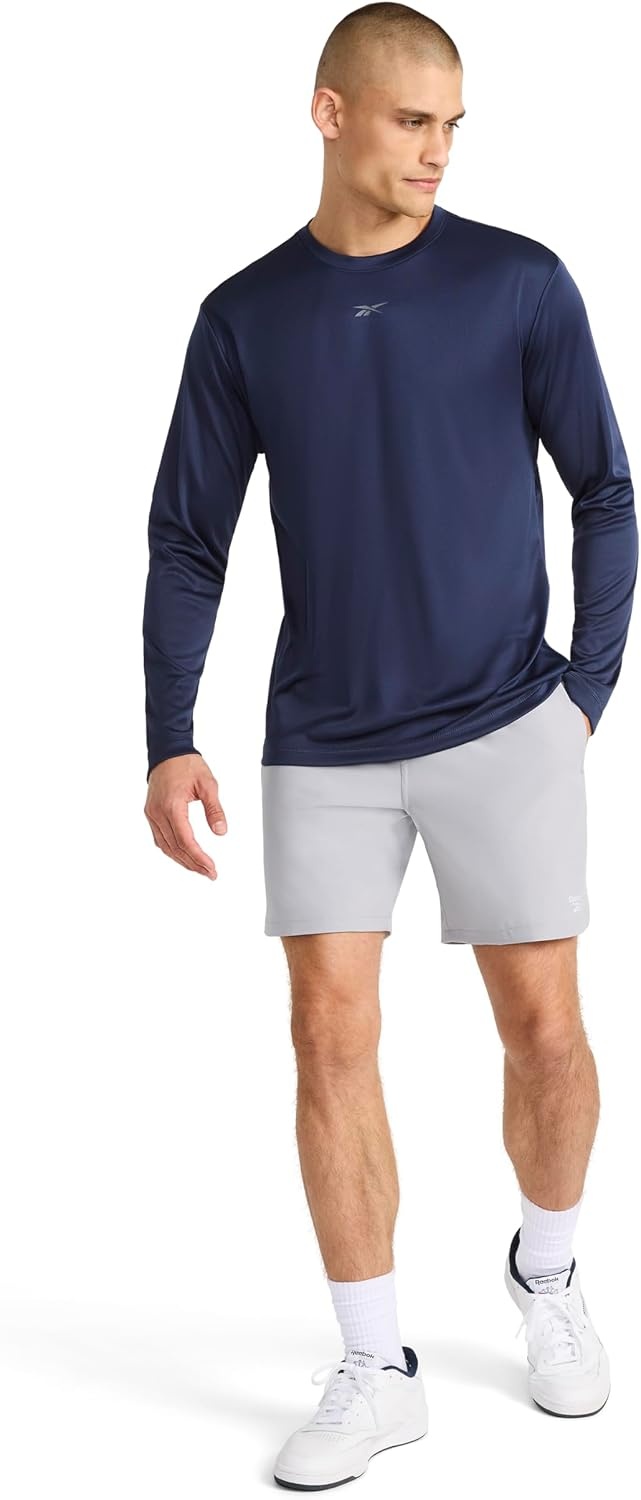 image:imageReebok Mens Id Train Long Sleeve Tech Crewneck TShirtOriginal Navy