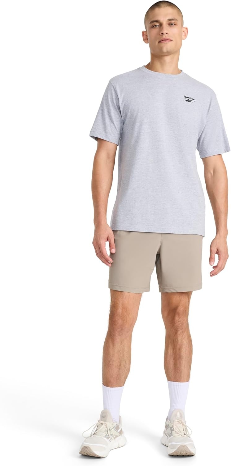 image:imageReebok Mens Pace Training 7 Short Standard Fit Lightweight Stretch Recycled Nylon FabricDriftwood