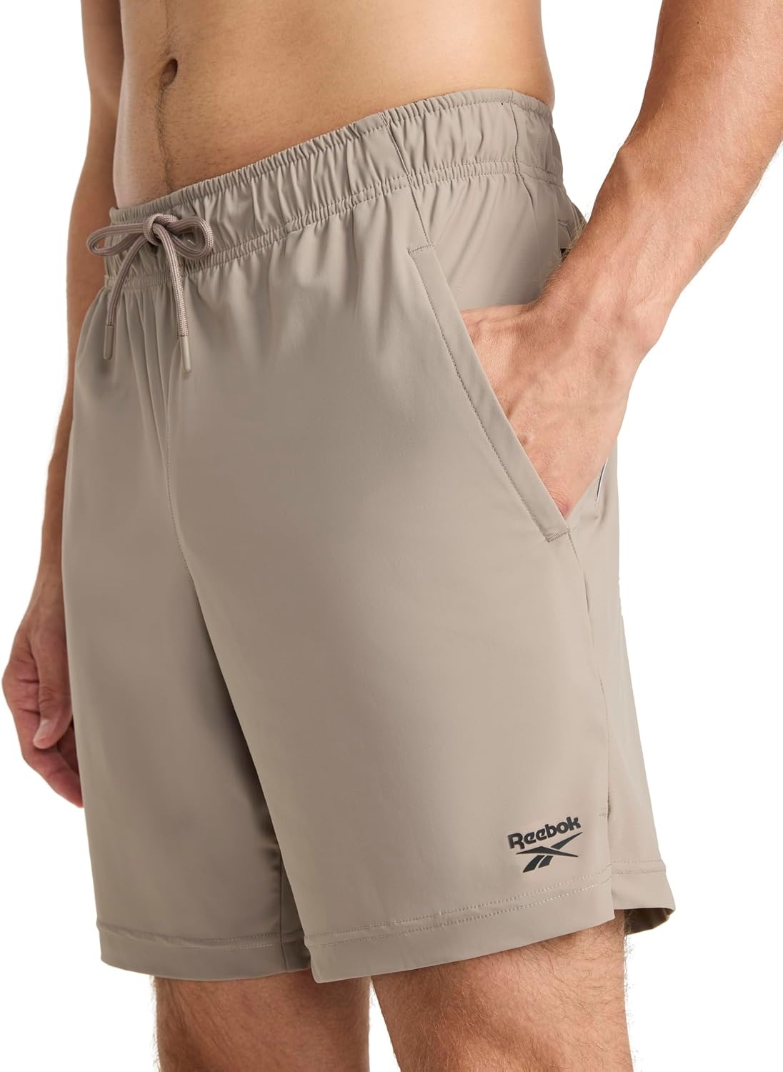 image:imageReebok Mens Pace Training 7 Short Standard Fit Lightweight Stretch Recycled Nylon FabricDriftwood