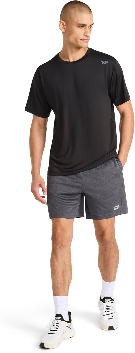 image:imageReebok Mens Reflective Small Logo Crewneck TShirt Standard Fit Lightweight Cool Touch Jersey FabricBlack Bolt Strike