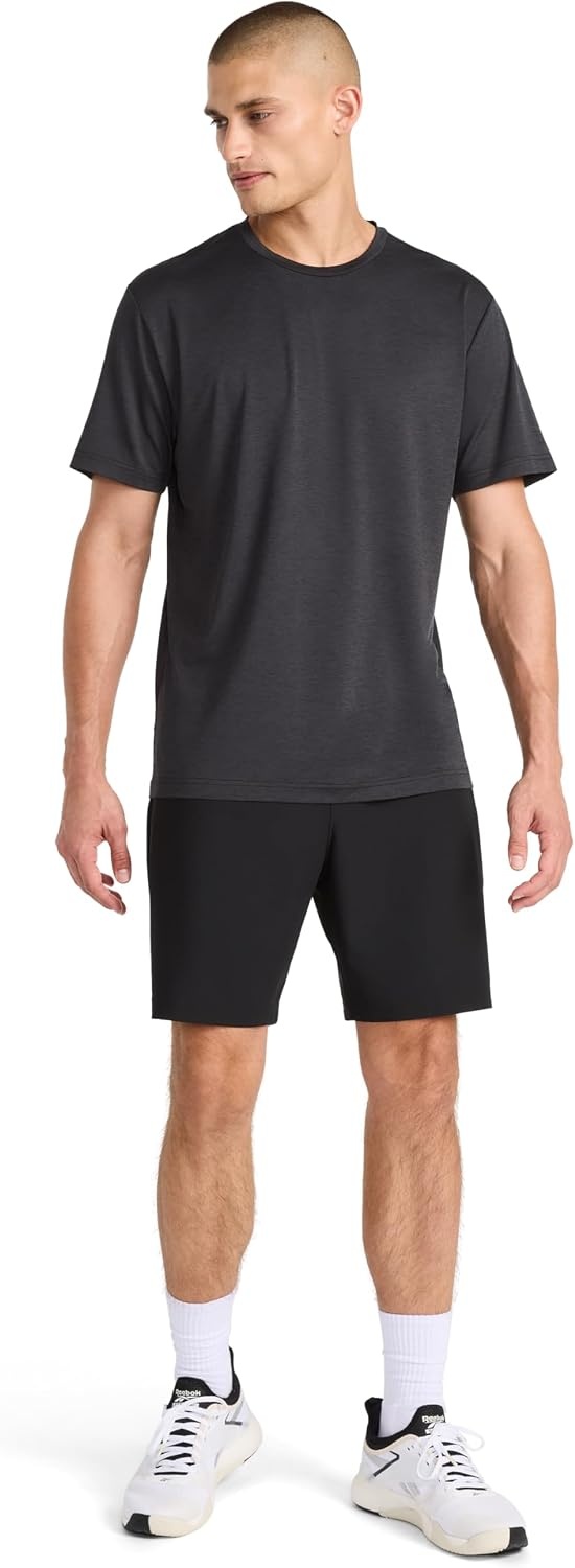 image:imageReebok Mens Reflective Small Logo Crewneck TShirt Standard Fit Lightweight Cool Touch Jersey FabricBlack Heather Showdown