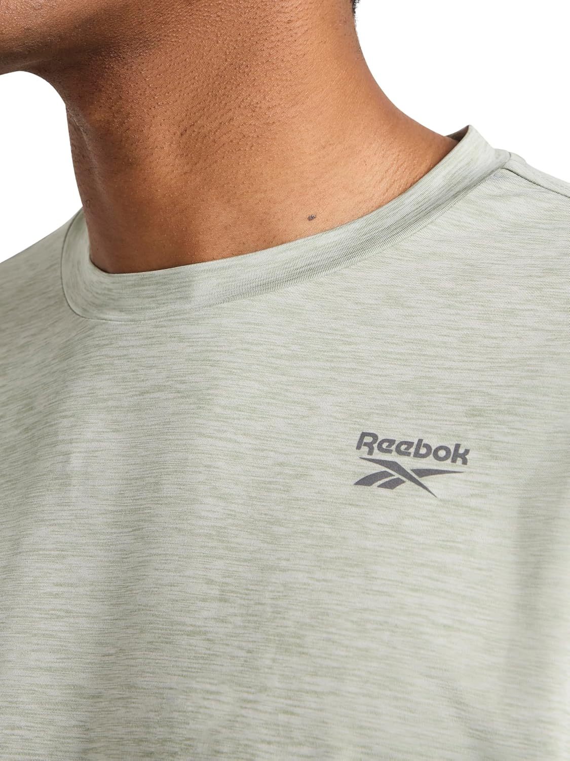 image:imageReebok Mens Reflective Small Logo Crewneck TShirt Standard Fit Lightweight Cool Touch Jersey FabricIceberg Green Heather Showdown