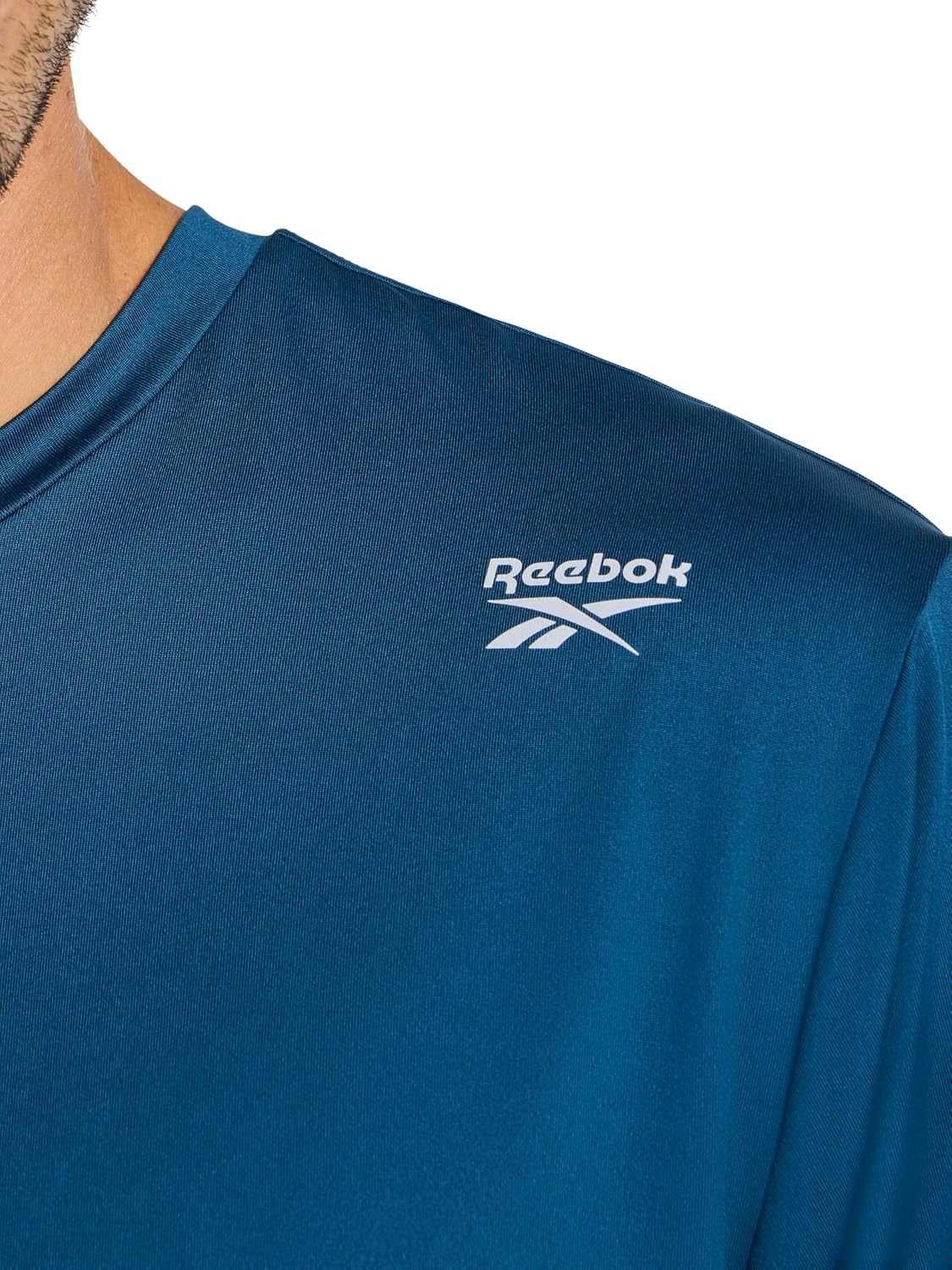 image:imageReebok Mens Reflective Small Logo Crewneck TShirt Standard Fit Lightweight Cool Touch Jersey FabricMajolica Blue Bolt Strike