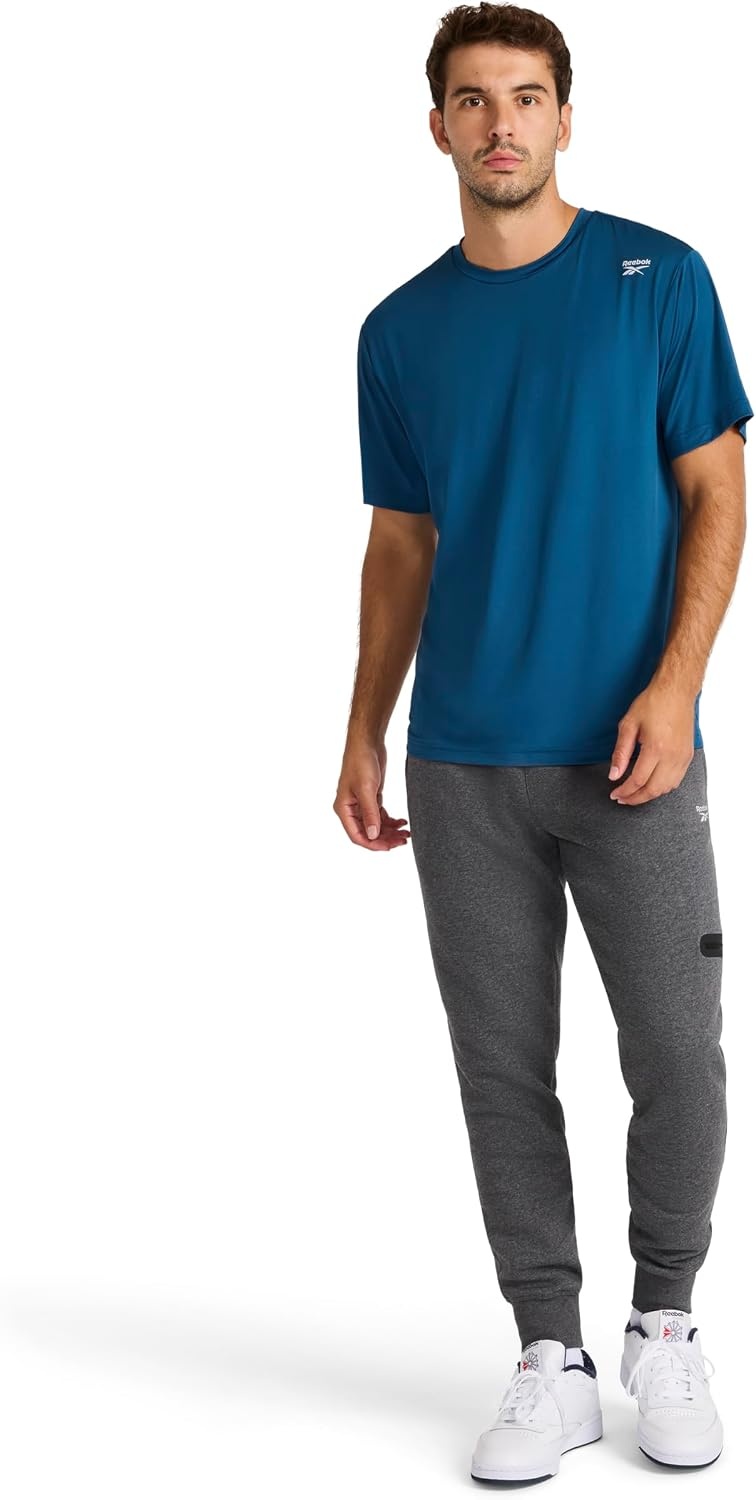 image:imageReebok Mens Reflective Small Logo Crewneck TShirt Standard Fit Lightweight Cool Touch Jersey FabricMajolica Blue Bolt Strike