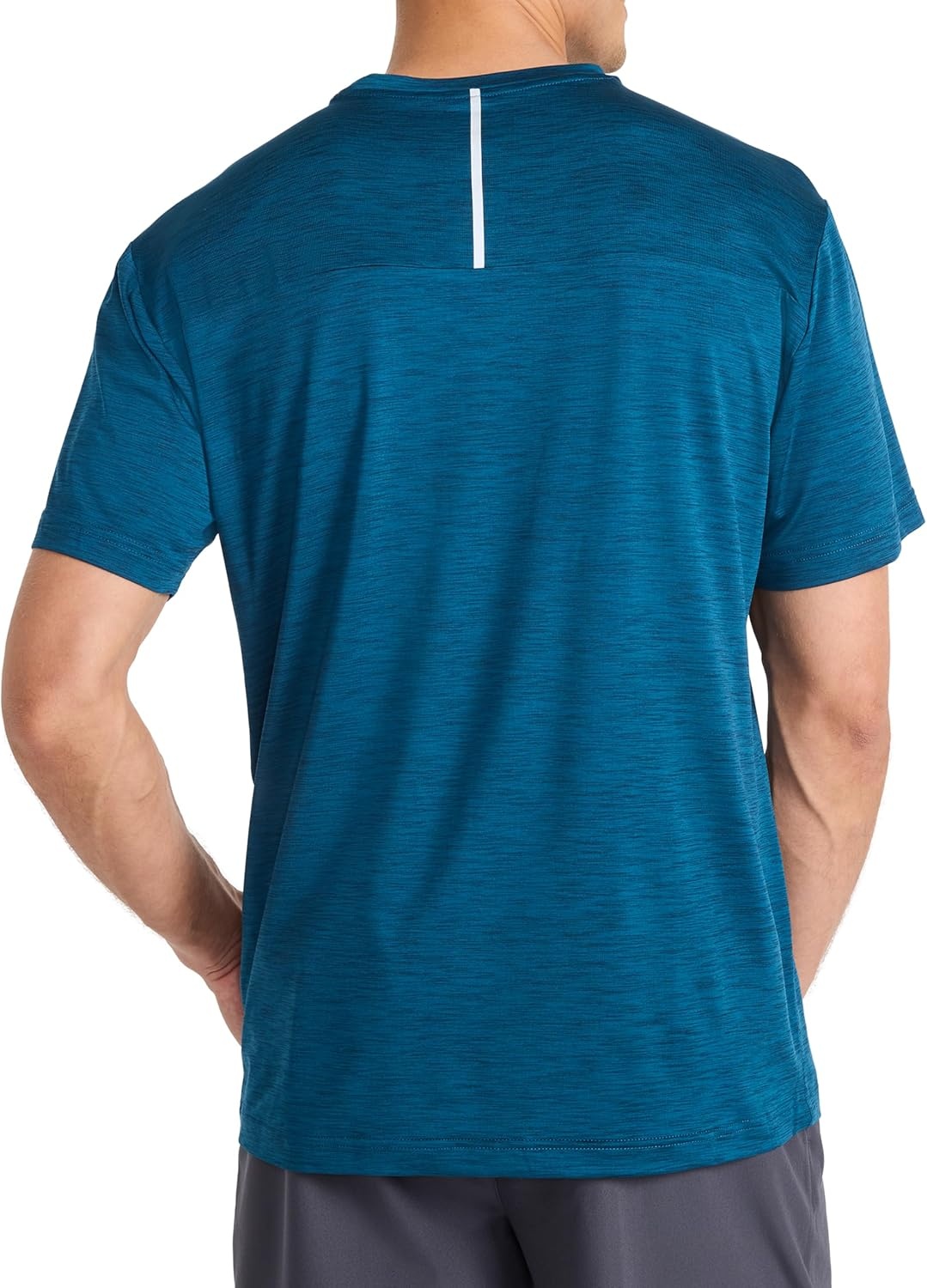 image:imageReebok Mens Reflective Small Logo Crewneck TShirt Standard Fit Lightweight Cool Touch Jersey FabricMajolica Blue Heather Showdown