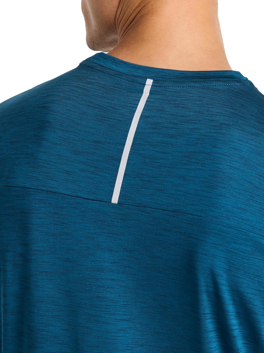 image:imageReebok Mens Reflective Small Logo Crewneck TShirt Standard Fit Lightweight Cool Touch Jersey FabricMajolica Blue Heather Showdown