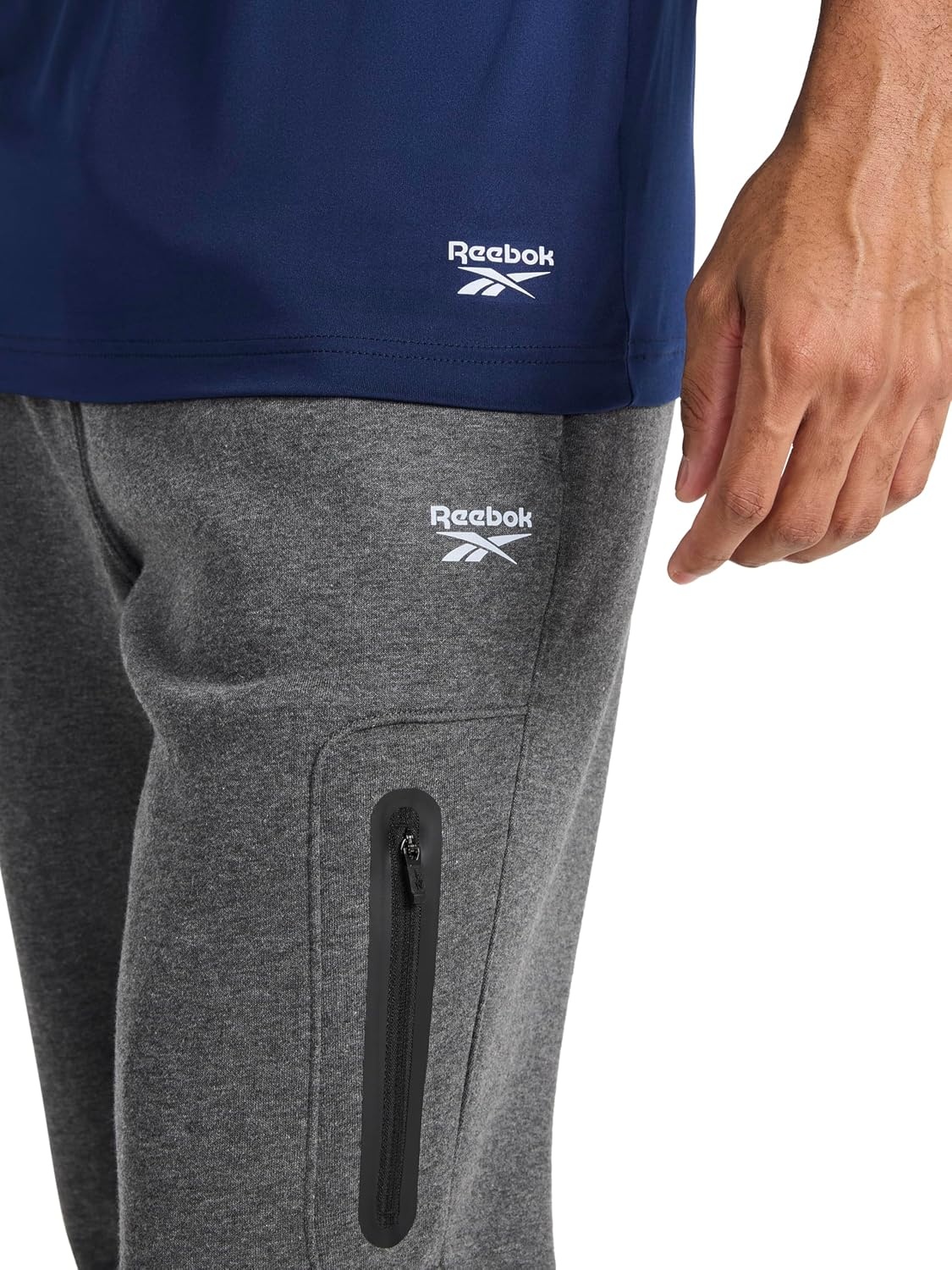 image:imageReebok Mens Reflective Small Logo Crewneck TShirt Standard Fit Lightweight Cool Touch Jersey FabricVector Navy Sonic Bolt
