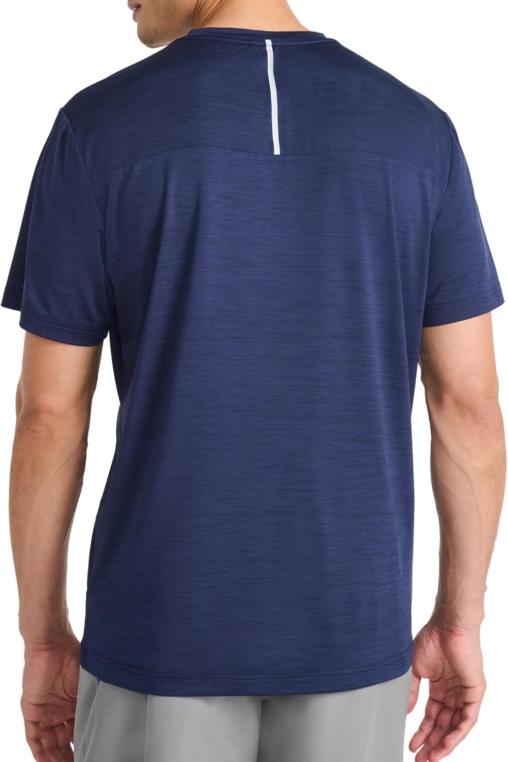 image:imageReebok Mens Reflective Small Logo Crewneck TShirt Standard Fit Lightweight Cool Touch Jersey FabricVector Navy Heather Showdown