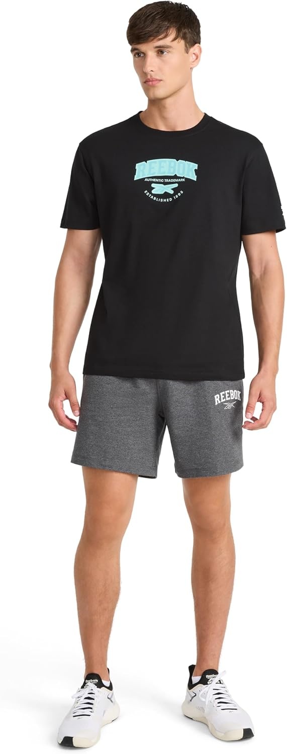 image:imageReebok Mens Short Sleeve Graphic Crewneck TShirt Standard Fit Lightweight CottonPoly FabricBlack Graphic