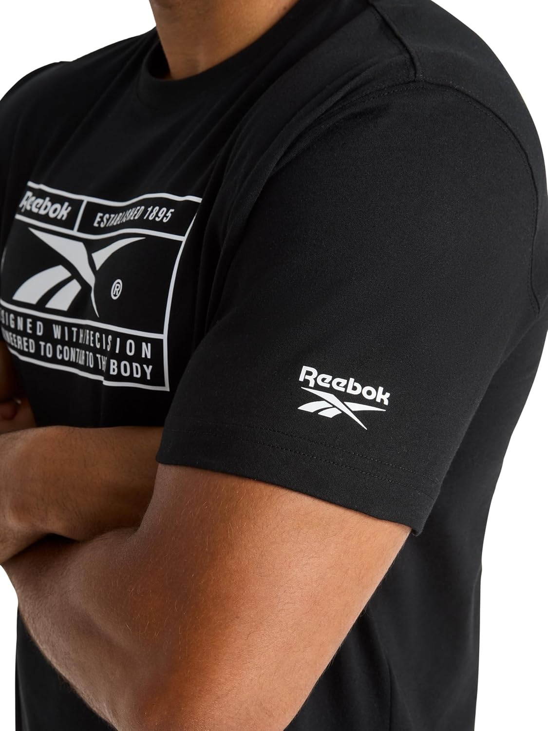 image:imageReebok Mens Short Sleeve Graphic Crewneck TShirt Standard Fit Lightweight CottonPoly FabricBlackStark White Locker