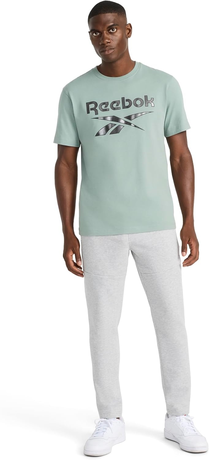 image:imageReebok Mens Short Sleeve Graphic Crewneck TShirt Standard Fit Lightweight CottonPoly FabricChinois Green Black Metal