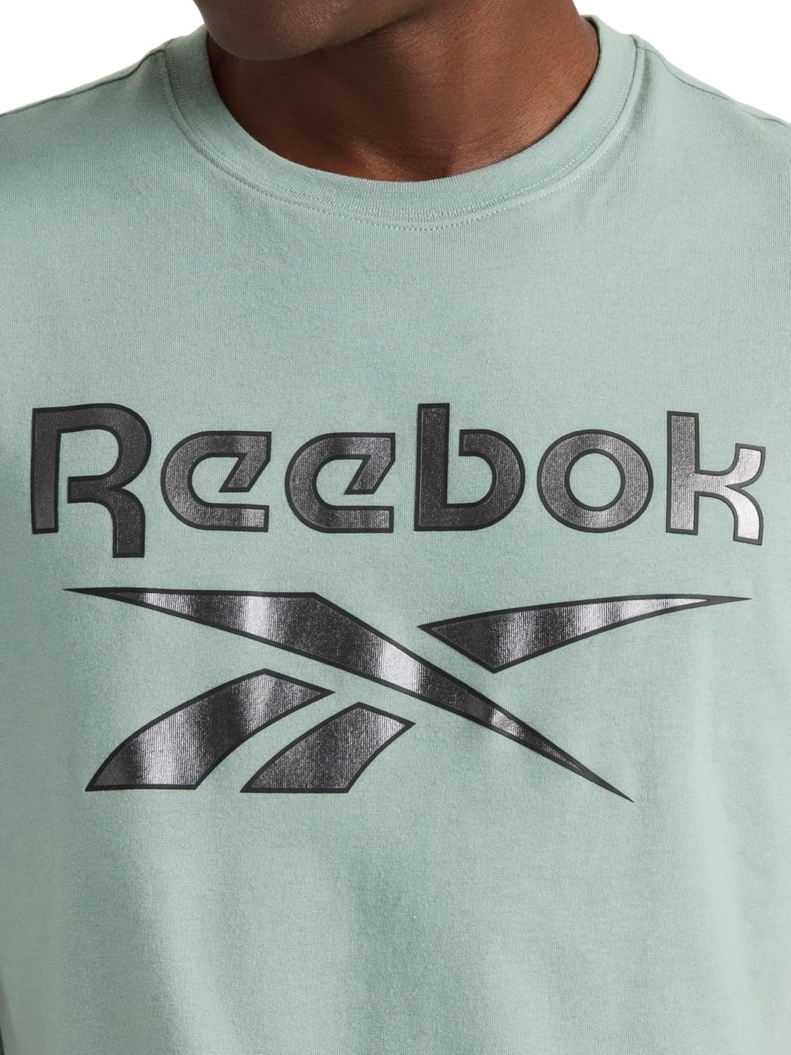 image:imageReebok Mens Short Sleeve Graphic Crewneck TShirt Standard Fit Lightweight CottonPoly FabricChinois Green Black Metal