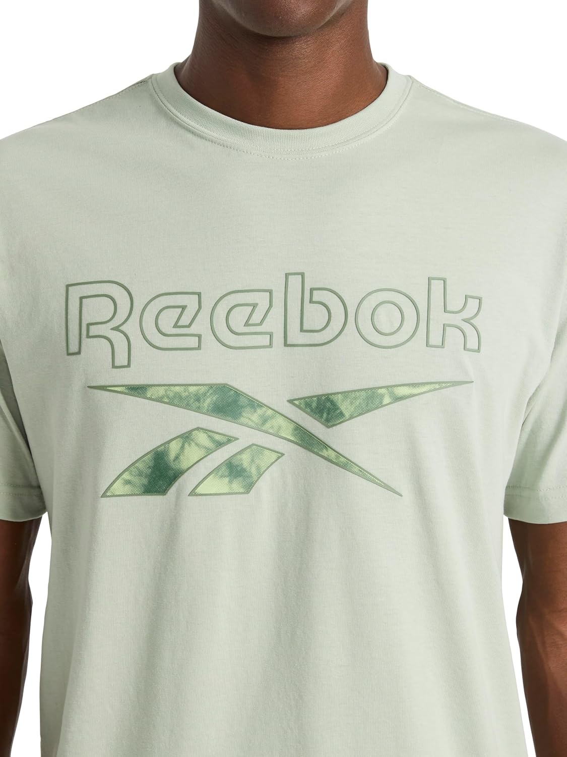 image:imageReebok Mens Short Sleeve Graphic Crewneck TShirt Standard Fit Lightweight CottonPoly FabricDesert Sage Aether