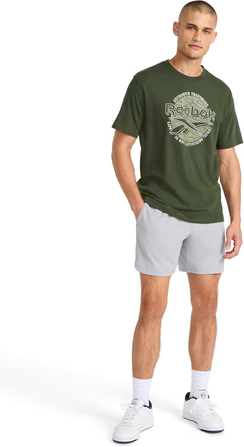 image:imageReebok Mens Short Sleeve Graphic Crewneck TShirt Standard Fit Lightweight CottonPoly FabricDuffel Bag Meridian