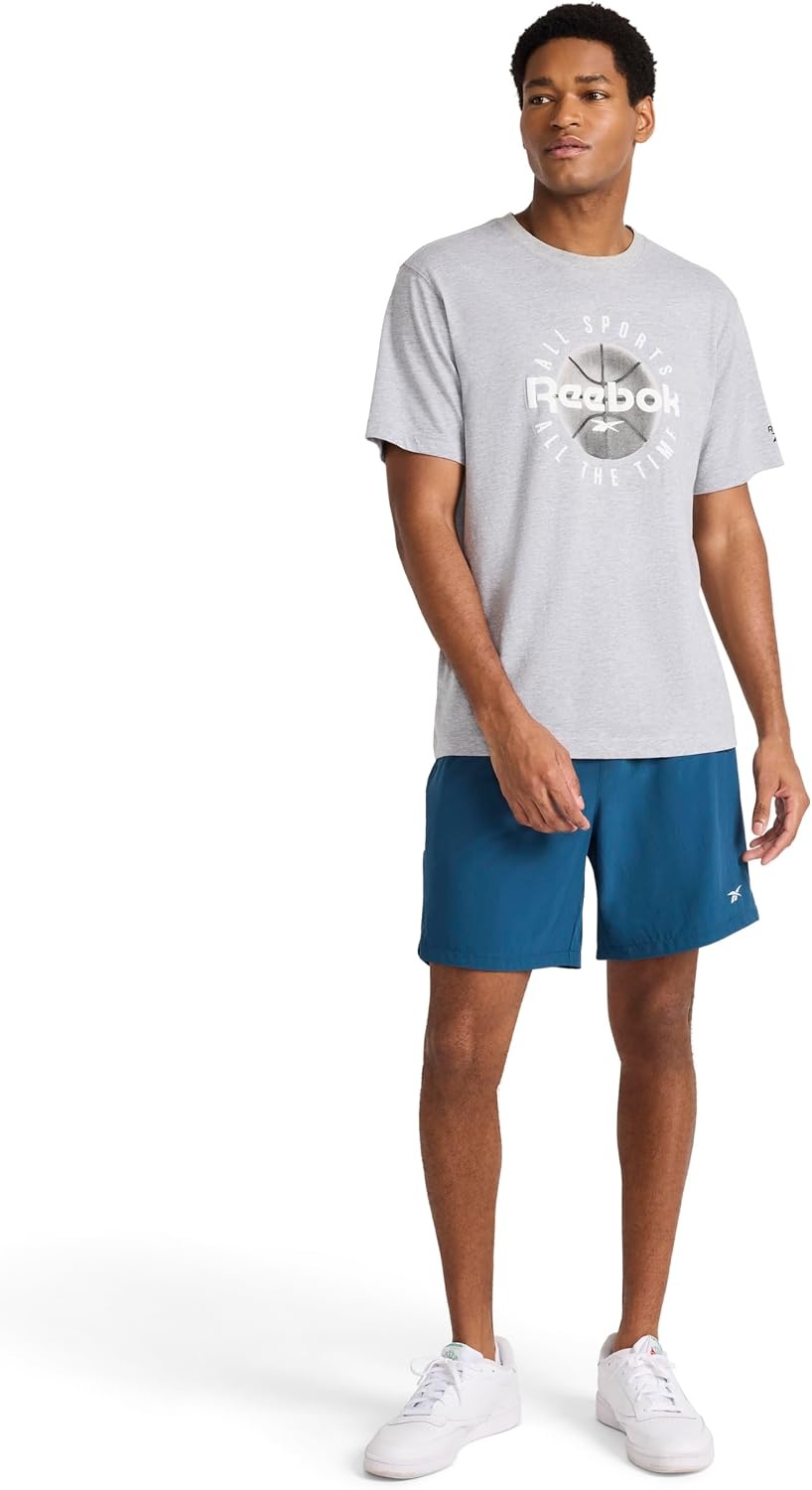 image:imageReebok Mens Short Sleeve Graphic Crewneck TShirt Standard Fit Lightweight CottonPoly FabricGrey Heather All Sports