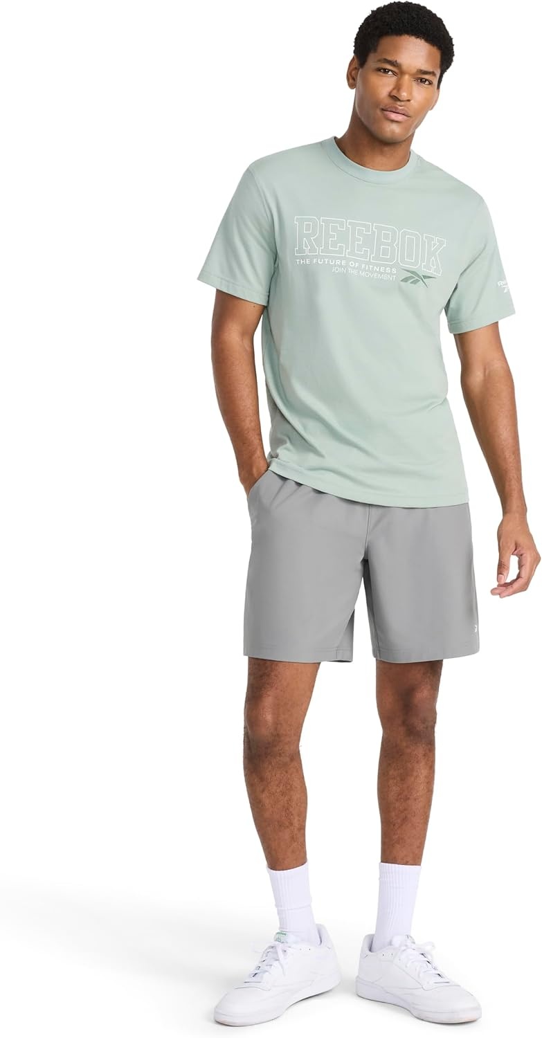 image:imageReebok Mens Short Sleeve Graphic Crewneck TShirt Standard Fit Lightweight CottonPoly FabricIceberg Green Intersect