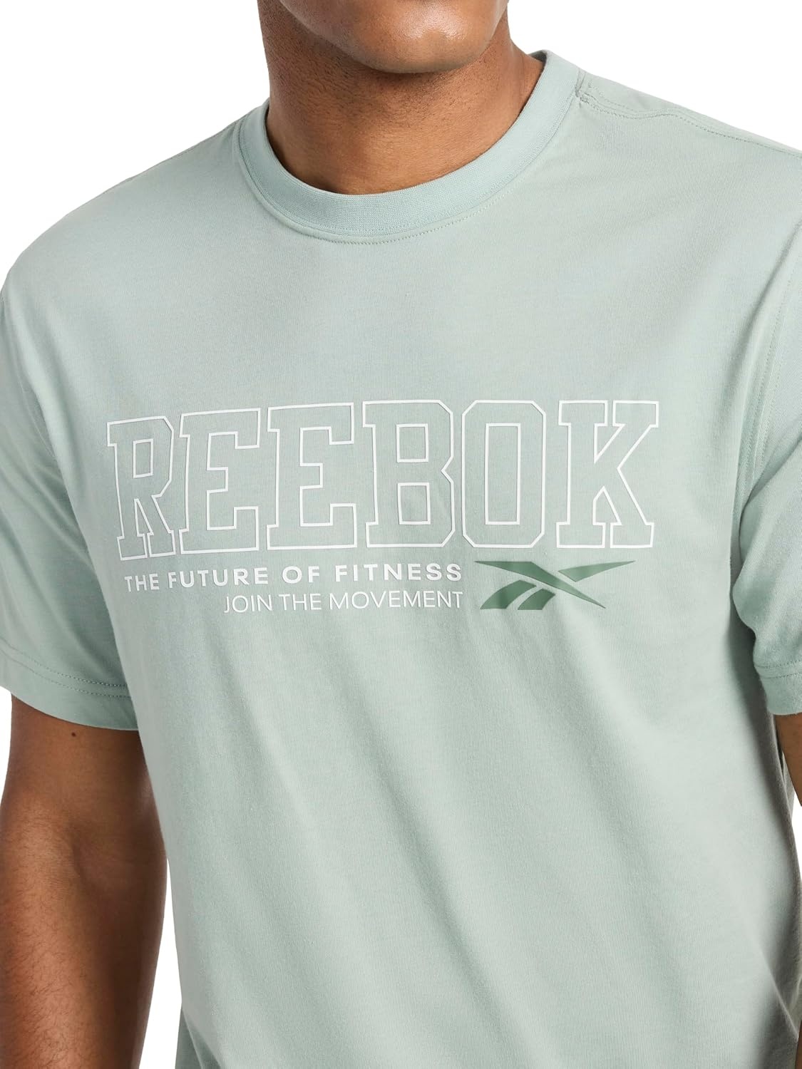 image:imageReebok Mens Short Sleeve Graphic Crewneck TShirt Standard Fit Lightweight CottonPoly FabricIceberg Green Intersect