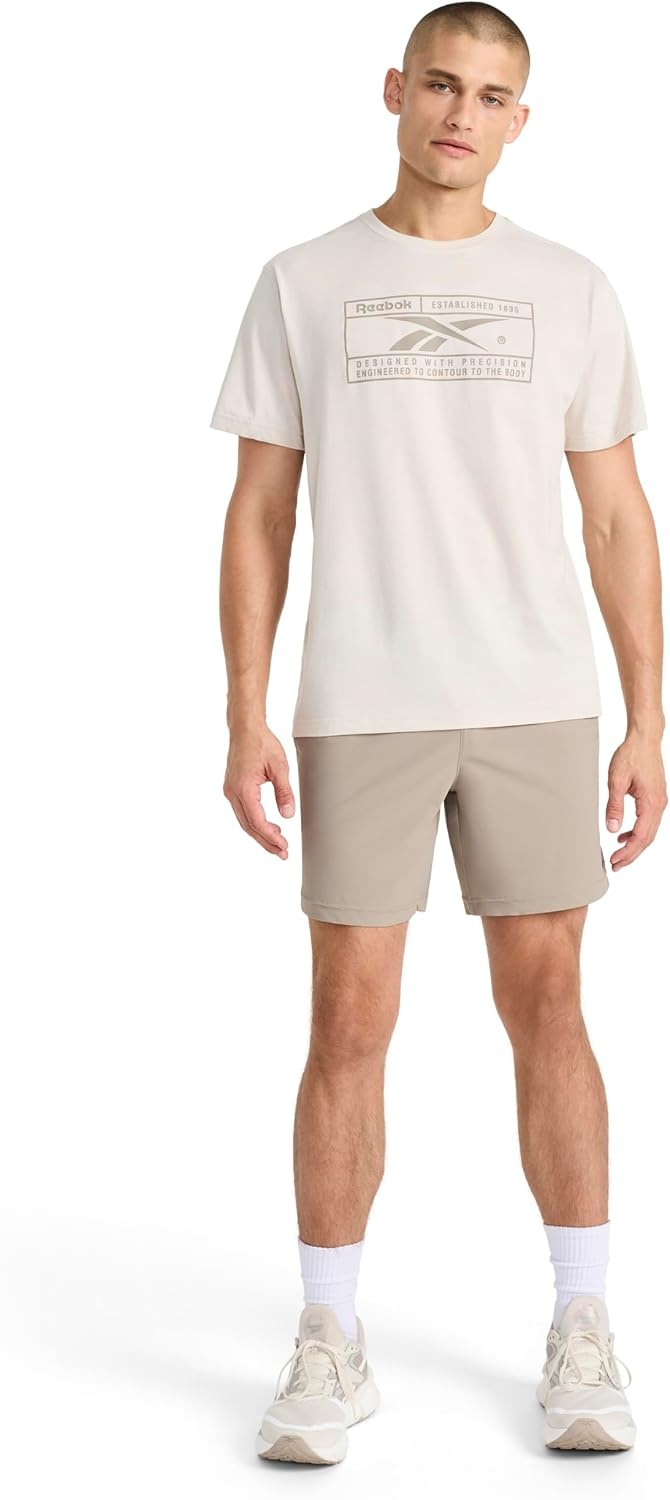 image:imageReebok Mens Short Sleeve Graphic Crewneck TShirt Standard Fit Lightweight CottonPoly FabricPumice Stone Locker