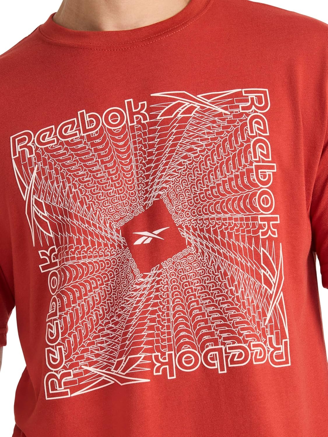image:imageReebok Mens Short Sleeve Graphic Crewneck TShirt Standard Fit Lightweight CottonPoly FabricRed Ochre Vortex