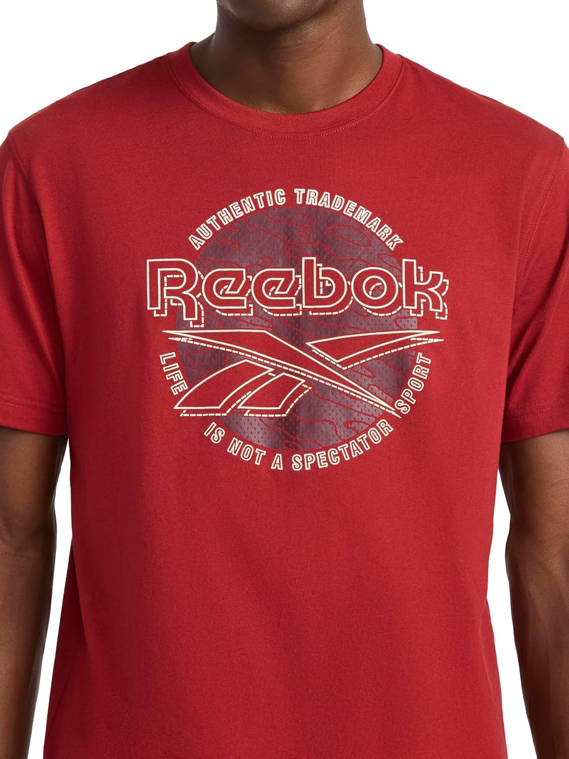 image:imageReebok Mens Short Sleeve Graphic Crewneck TShirt Standard Fit Lightweight CottonPoly FabricRetro Red Meridian