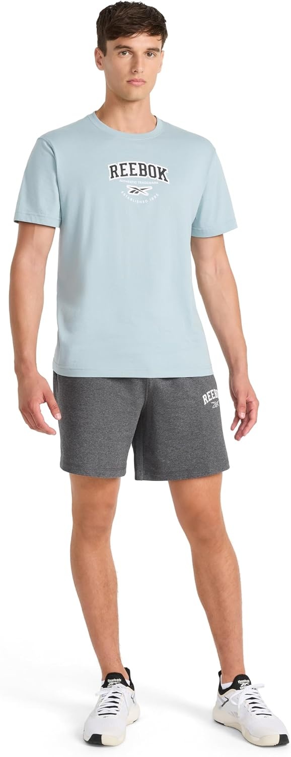 image:imageReebok Mens Short Sleeve Graphic Crewneck TShirt Standard Fit Lightweight CottonPoly FabricSlate Graphic