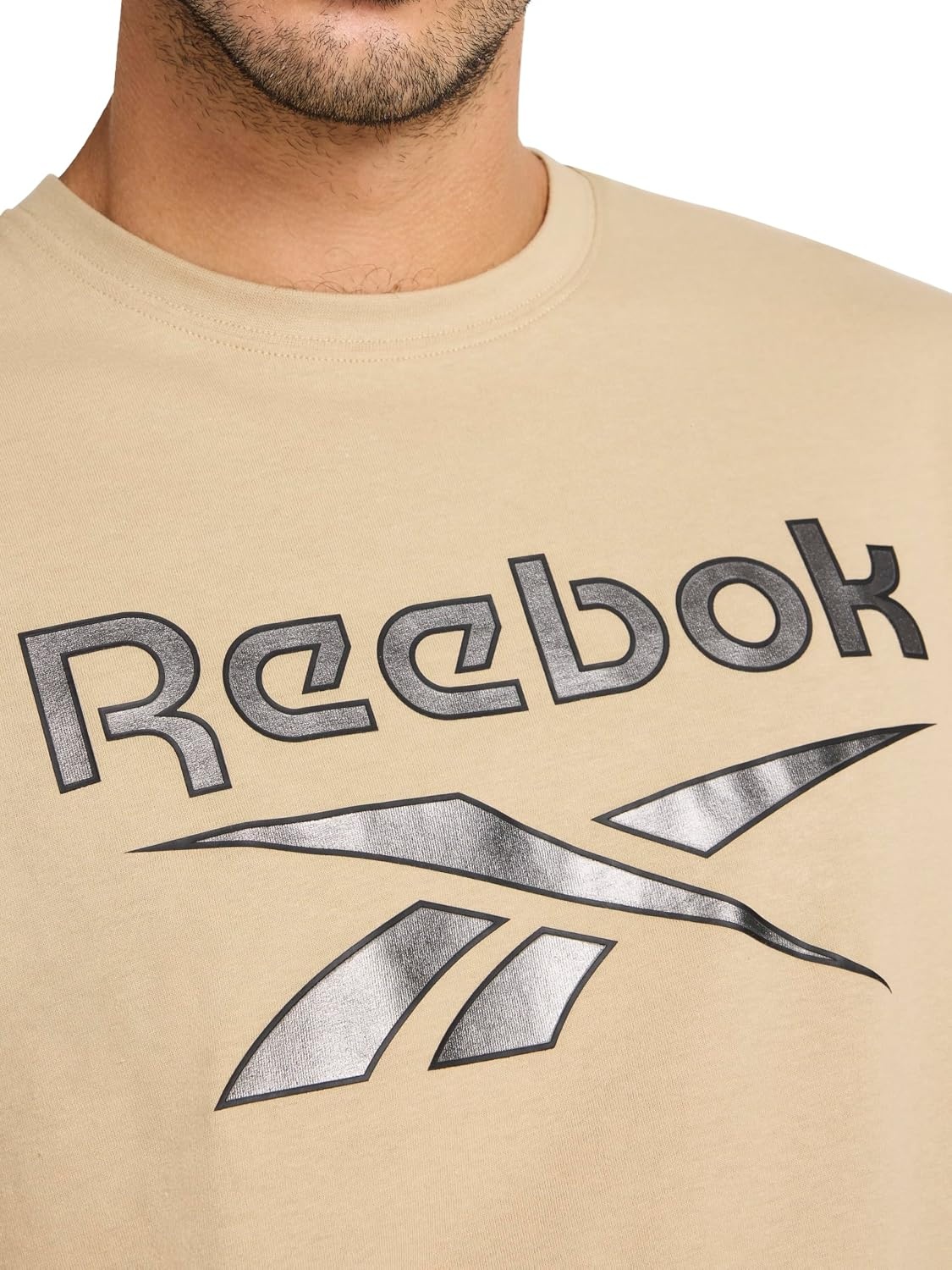 image:imageReebok Mens Short Sleeve Graphic Crewneck TShirt Standard Fit Lightweight CottonPoly FabricTwill Black Metal