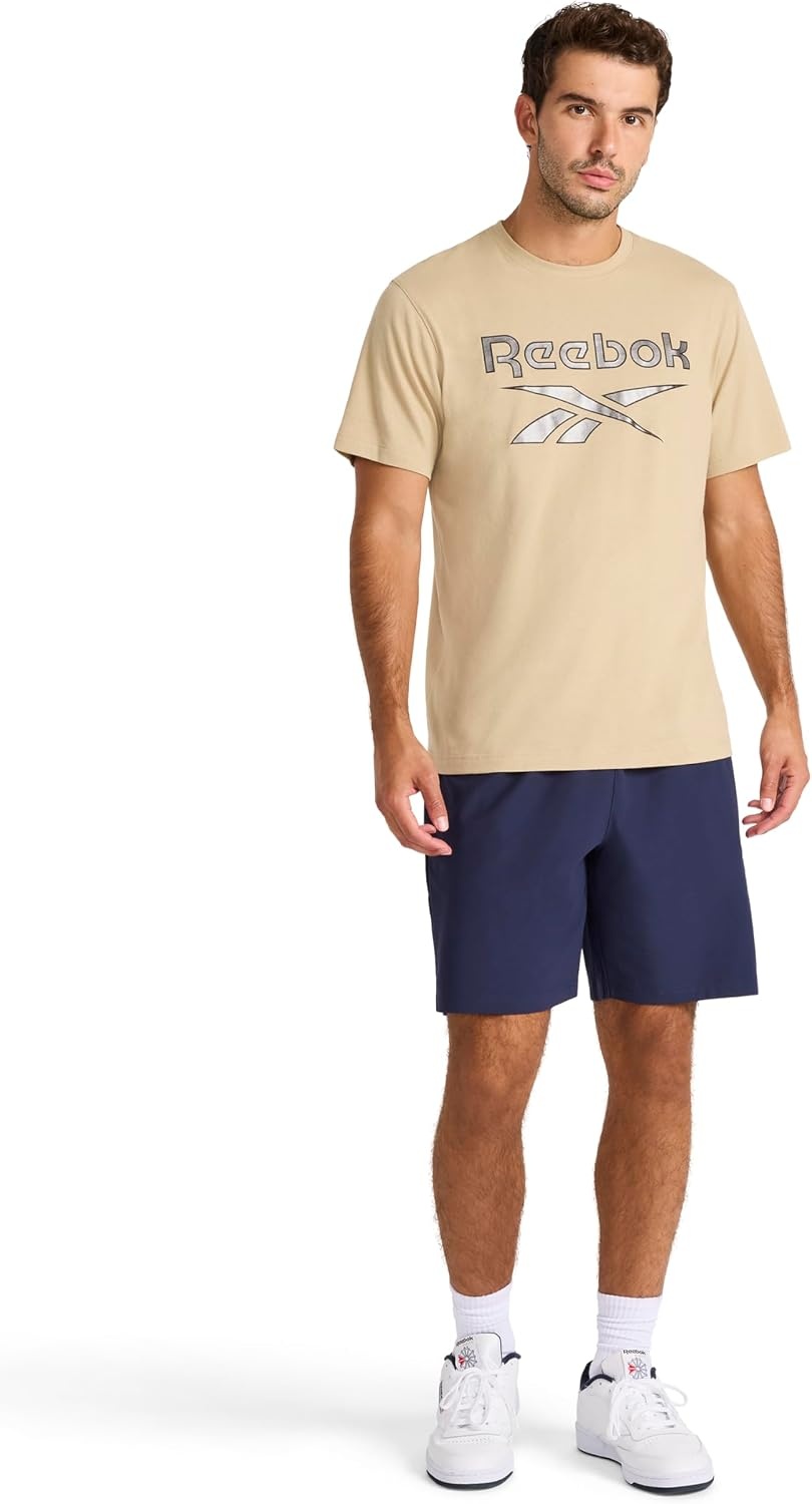 image:imageReebok Mens Short Sleeve Graphic Crewneck TShirt Standard Fit Lightweight CottonPoly FabricTwill Black Metal