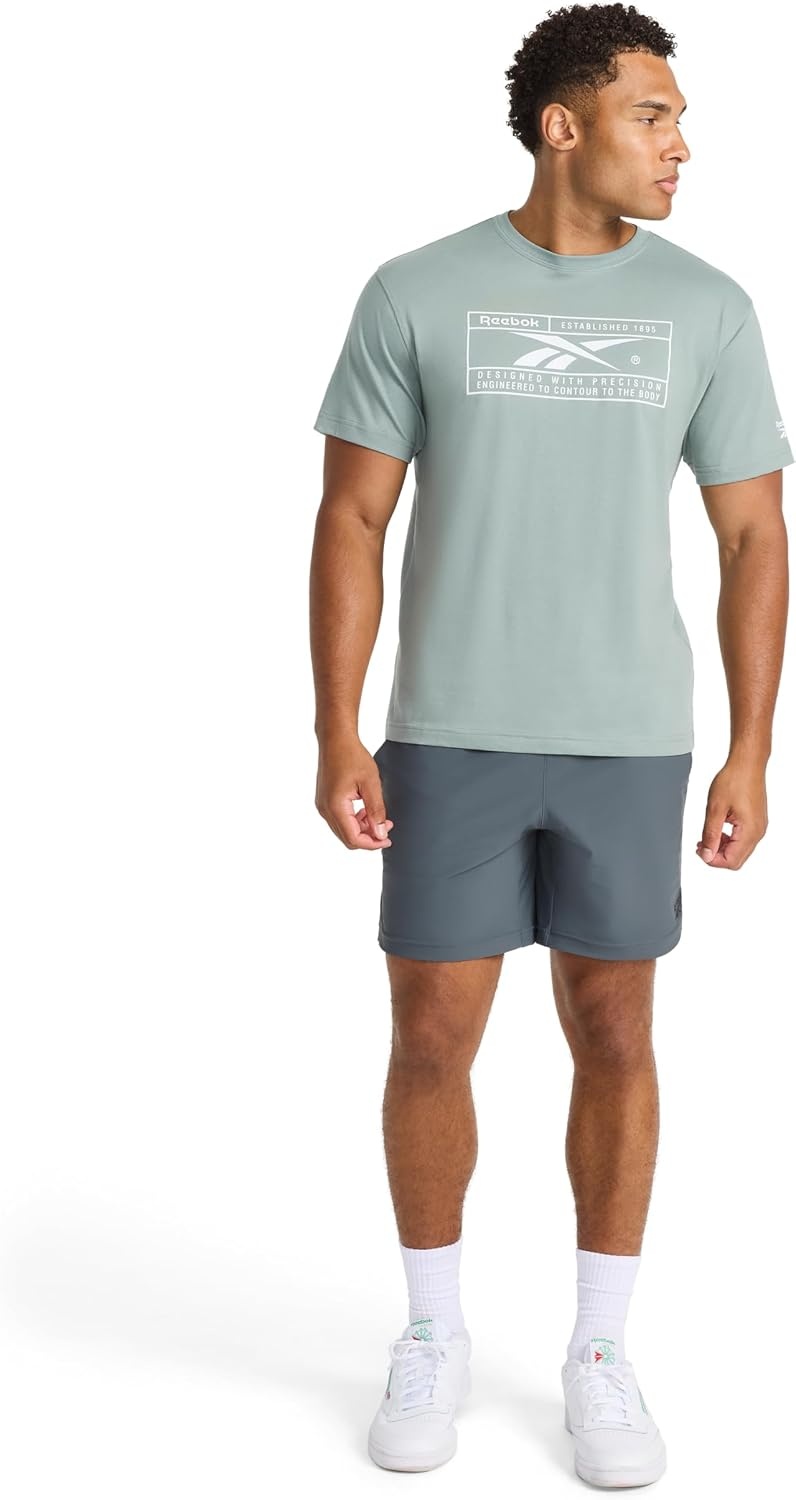 image:imageReebok Mens Short Sleeve Graphic Crewneck TShirt Standard Fit Lightweight CottonPoly FabricVintage Moss Locker