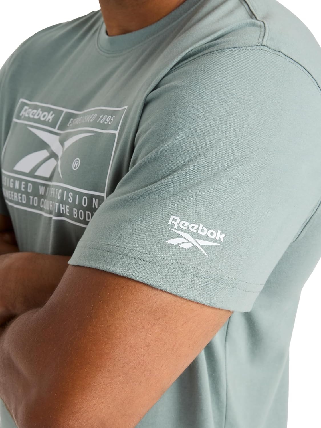 image:imageReebok Mens Short Sleeve Graphic Crewneck TShirt Standard Fit Lightweight CottonPoly FabricVintage Moss Locker