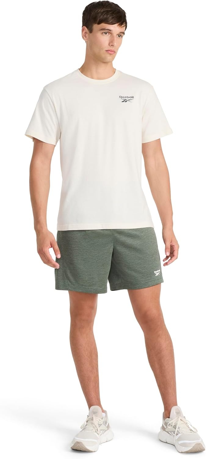 image:imageReebok Mens Small Logo Crewneck TShirt Standard Fit Lightweight CottonPoly Jersey FabricBirch Small Embroidery