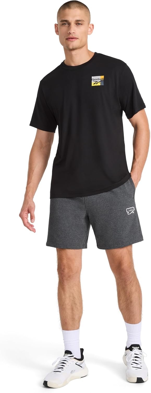 image:imageReebok Mens Small Logo Crewneck TShirt Standard Fit Lightweight CottonPoly Jersey FabricBlack Bebop