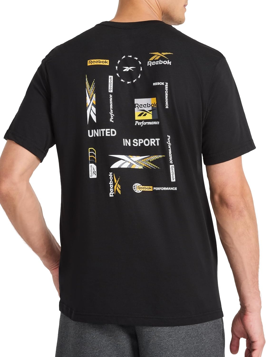 image:imageReebok Mens Small Logo Crewneck TShirt Standard Fit Lightweight CottonPoly Jersey FabricBlack Bebop